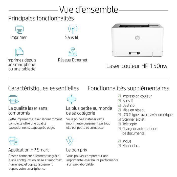 Imprimante Monofonction HP Color Laser 150nw Laser Couleur - Idéal Pour Les Professionnels