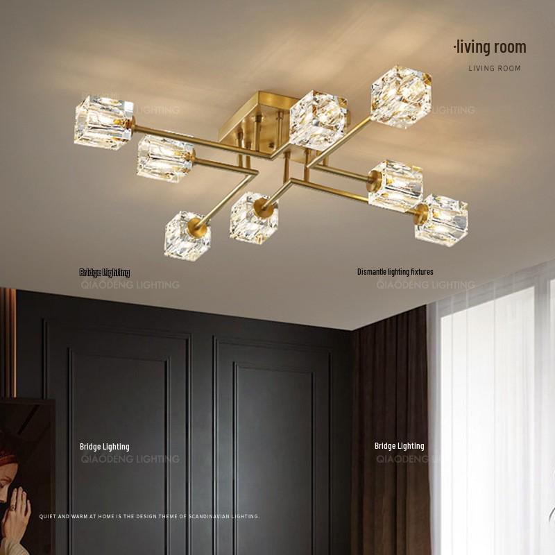 Nordic Luxury All-Copper LED Ceiling Lamp with Crystal Design