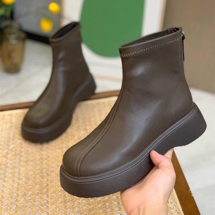 Fried Street Martin Boots Women's Small Short Boots Autumn and Winter Skinny Boots Thick-soled Heightening Chelsea Boots Elastic Boots