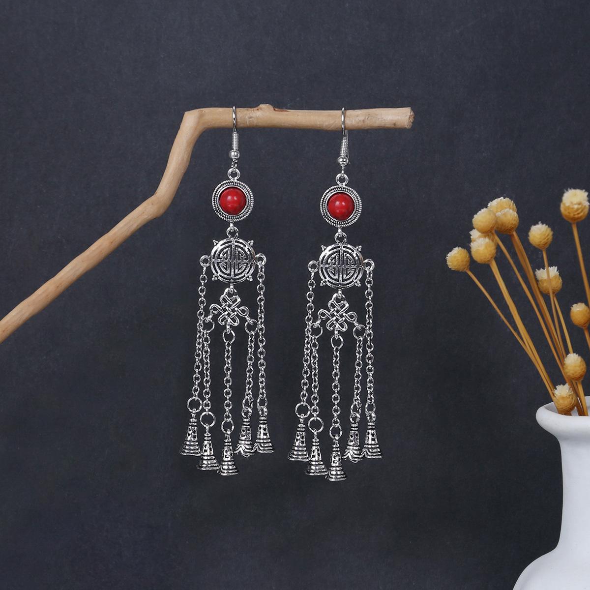 

Round Hollow Ethnic Style Bohemian Style Tourist Attraction Tassel Women s Earrings срібний