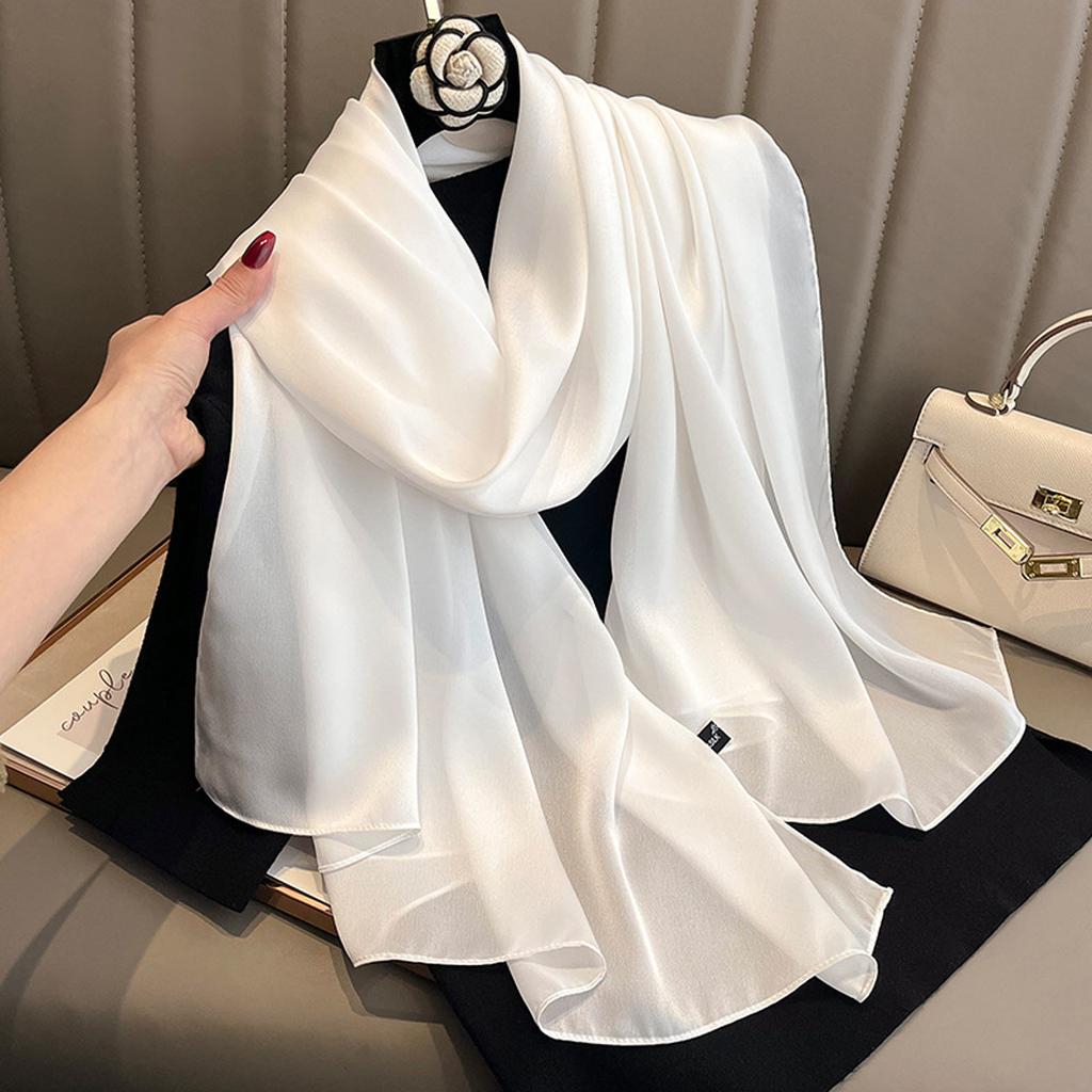 90*180Cm Fashion Luxury Solid Color Silk Scarf Women Soft Smooth Scarves Head Wrap Hijab Outdoors Muffler Long Shawl Beach Towel