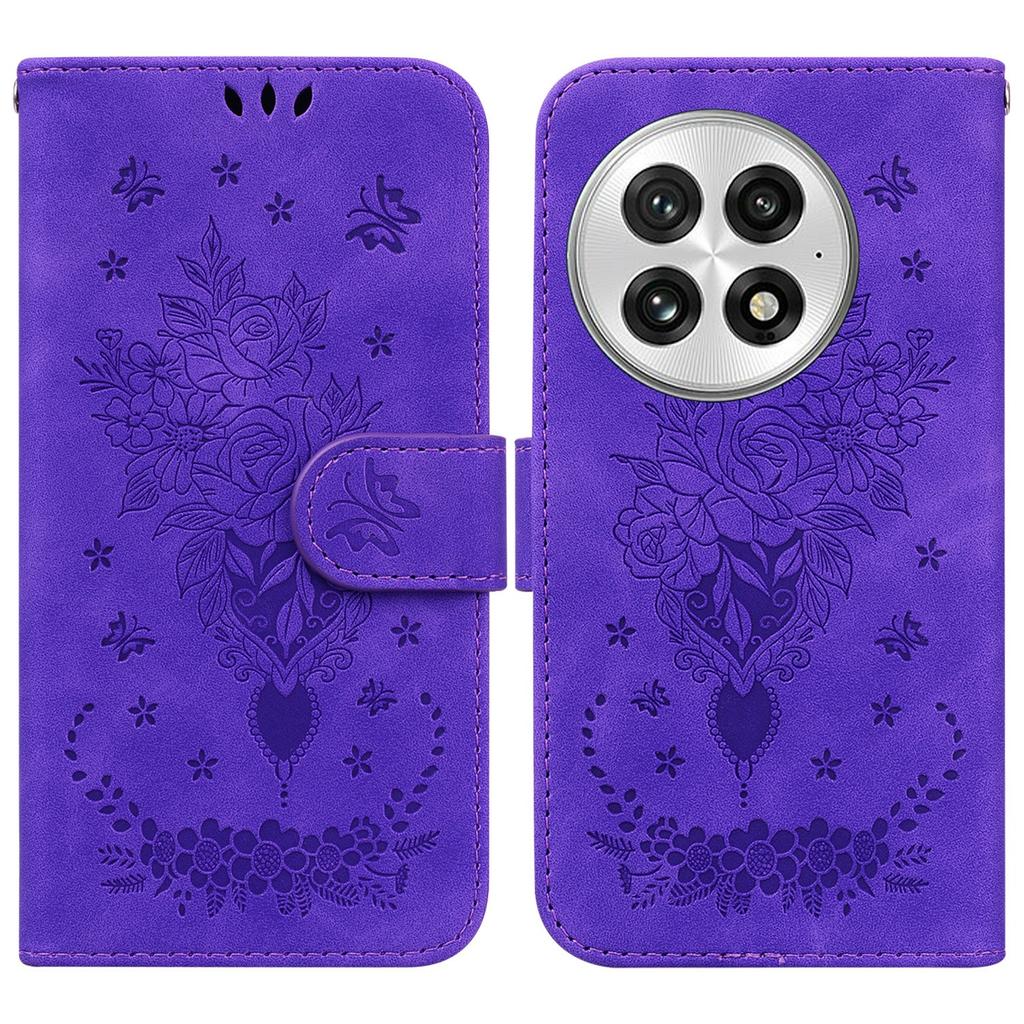 For OnePlus 13 Case PU Leather Wallet Phone Cover Butterfly Flower Imprint