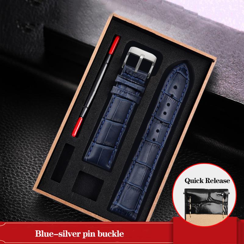 Leather Watchband Black Blue Cowhide Strap Butterfly Buckle Fits All Brands of Watches Men Women 12/14/15/16/18/19/20/22/23mm