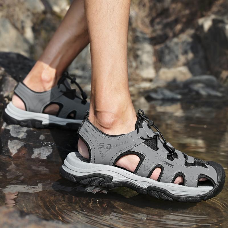 Mens Slip on Shoes Non-Slip Male Anti-collision Toe Beach Sandals Microfiber Leather Men's Casual Flats Breathable Mens Sandals