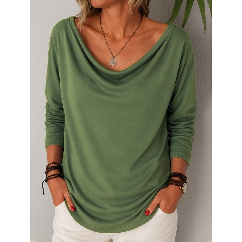 BFCCQB Women's Fashion Casual Autumn Winter Long Sleeve U-Neck Blouses & Shirts