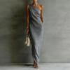 One Shoulder Long Dress for Women Satin Maxi Gown Asymmetrical Hem Elegant Sleeveless Formal Evening Party Wear