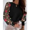 Long-sleeved Fashion Round Neck Hollow Long-sleeved Shirt Shirt Women's Clothing