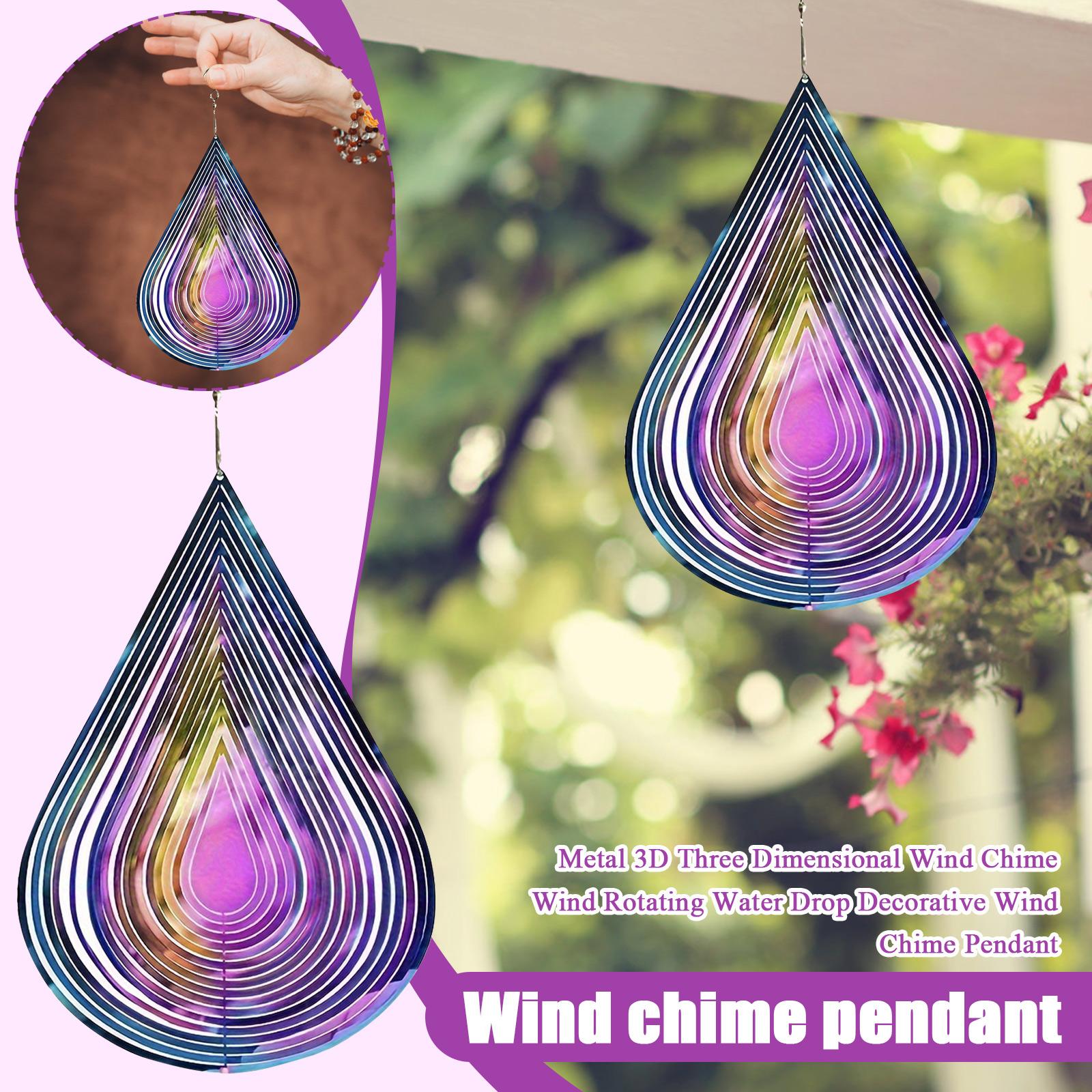 Metal 3D Three Dimensional Wind Chime Wind Rotating Water Drop Decorative Wind Chime Pendant One Size