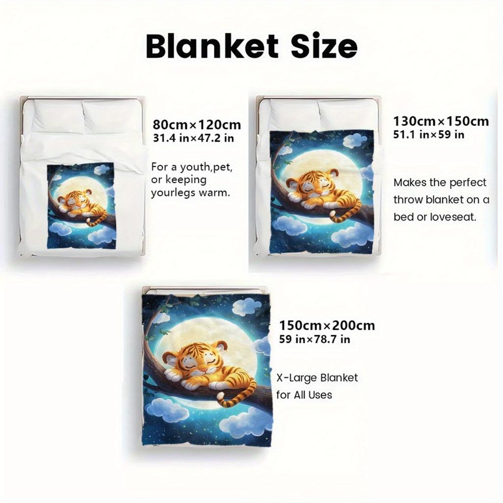 Cute sleeping tiger on tree branch moon night sky flannel blanket baby toddler blanket nursery decor animal theme soft blanket