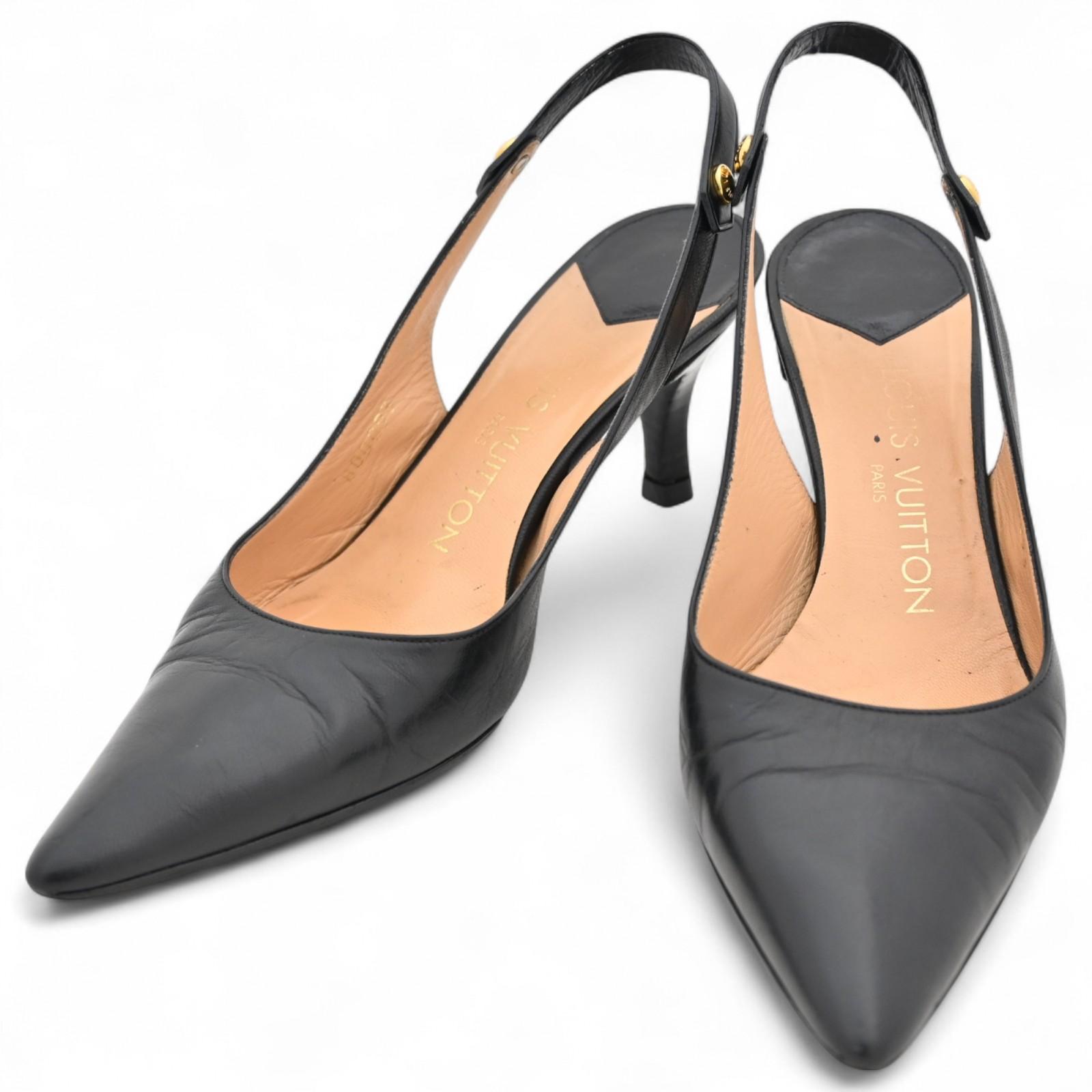 

Auth Louis Vuitton pumps back strap black leather lv5507mn
