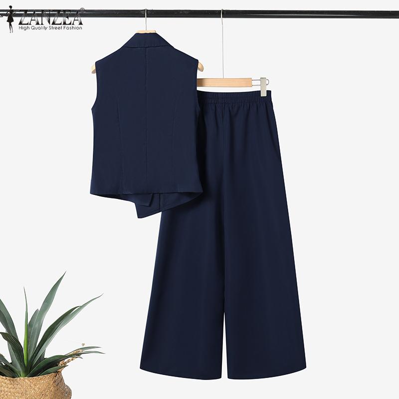 ZANZEA Topuri tip vestă fără mâneci pentru femei și pantaloni Seturi casual din două piese