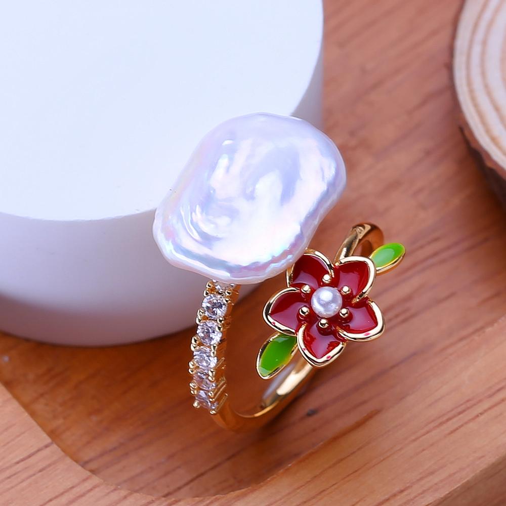 LSOOYH Natural Freshwater Big Baroque Pearl Rings For Women Classic Gold Silver Color Wedding Ring Anniversary Birthday Gifts