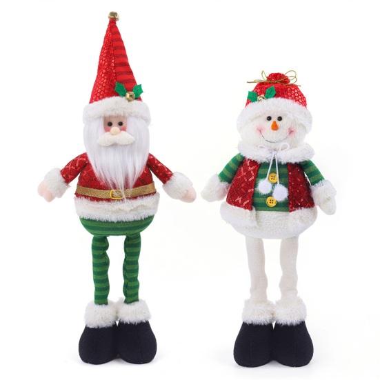 Christmas Plush Doll with Retractable Legs Handmade Standing Snowman Santa Claus Plush Toy Xmas Winter Holiday Party Decoration Ornament