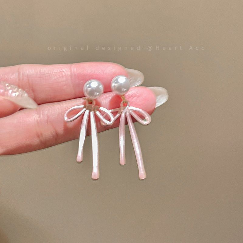 

Back-hanging Two-Piece Pearl Bow Earrings Women 2025 New High-Grade Ear Studs Fashion Temperament All-Match Earrings Pink Bows stud earrings (Silver Needle)