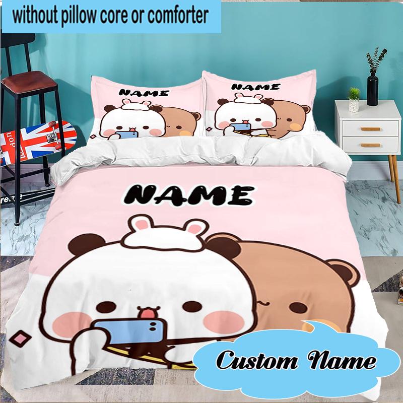 Custom Name Bobo Dudu Bedding Set 3pcs, Bedding Set Including 1pc Duvet Cover And 2pcs Pillowcases for Bedroom, Dormitory Gift