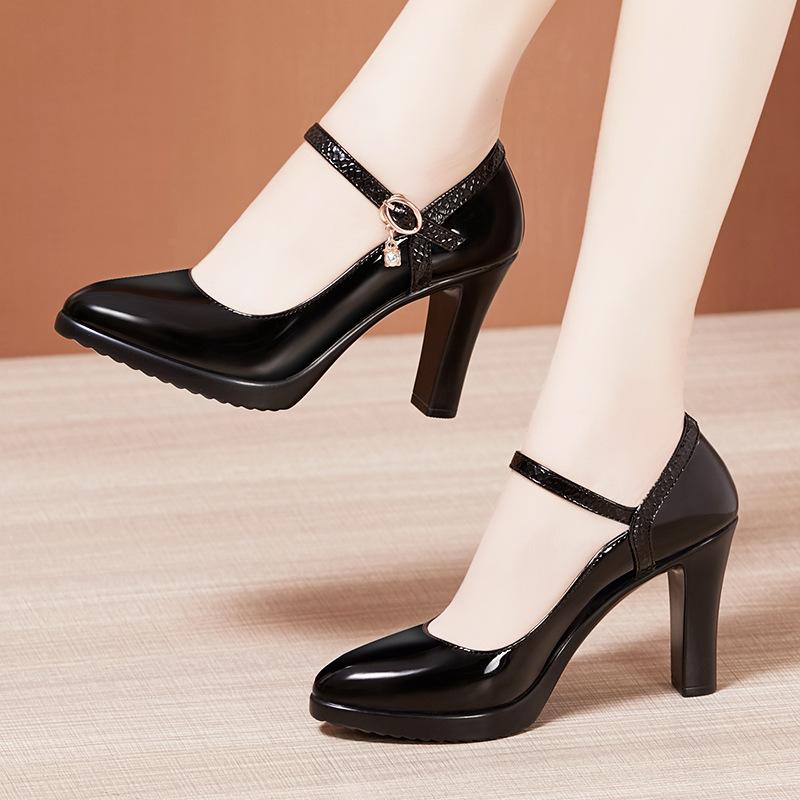 Fashion GKTINOO Lady Pumps Pointed Toe Office Lady Pumps Buckle Strap Platform High Heels Women Shoes Plus Size Genuine Leather Shoes
