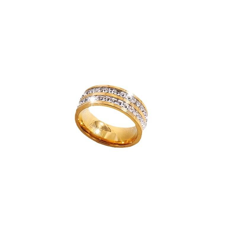 Stainless Steel Double-row Small Square-cut Diamond Ring - Fashionable and Luxurious Full-set Star End Ring for Women, Versatile Finger Ring