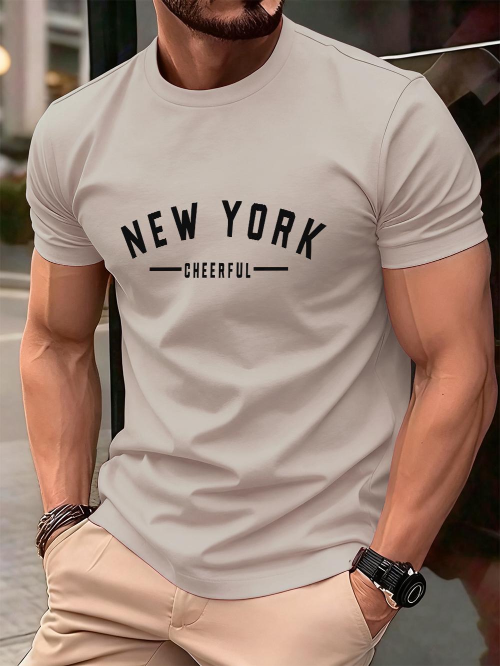 Kukebang New York Vrolijke Print Katoenen T-shirts Heren Zomer Oversized Ronde Hals T-shirt Korte Mouw Comfortabele Zachte Tops Basis Kleding 6XL