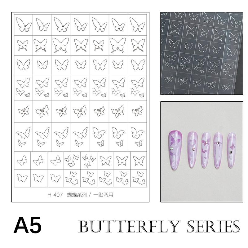 Autocollants pour Nail Art Creux Design Peint à la Bombe Cœur Papillon Motif Français Accessoires pour Ongles Décalcomanies Décoratives