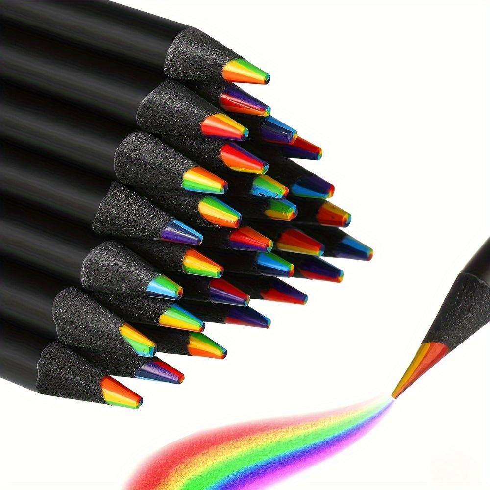 

6 шт. 7-кольорового основного олівця Rainbow Wood для DIY Art - чорна райдужна ручка з різнокольоровим грифелем 6pcs
