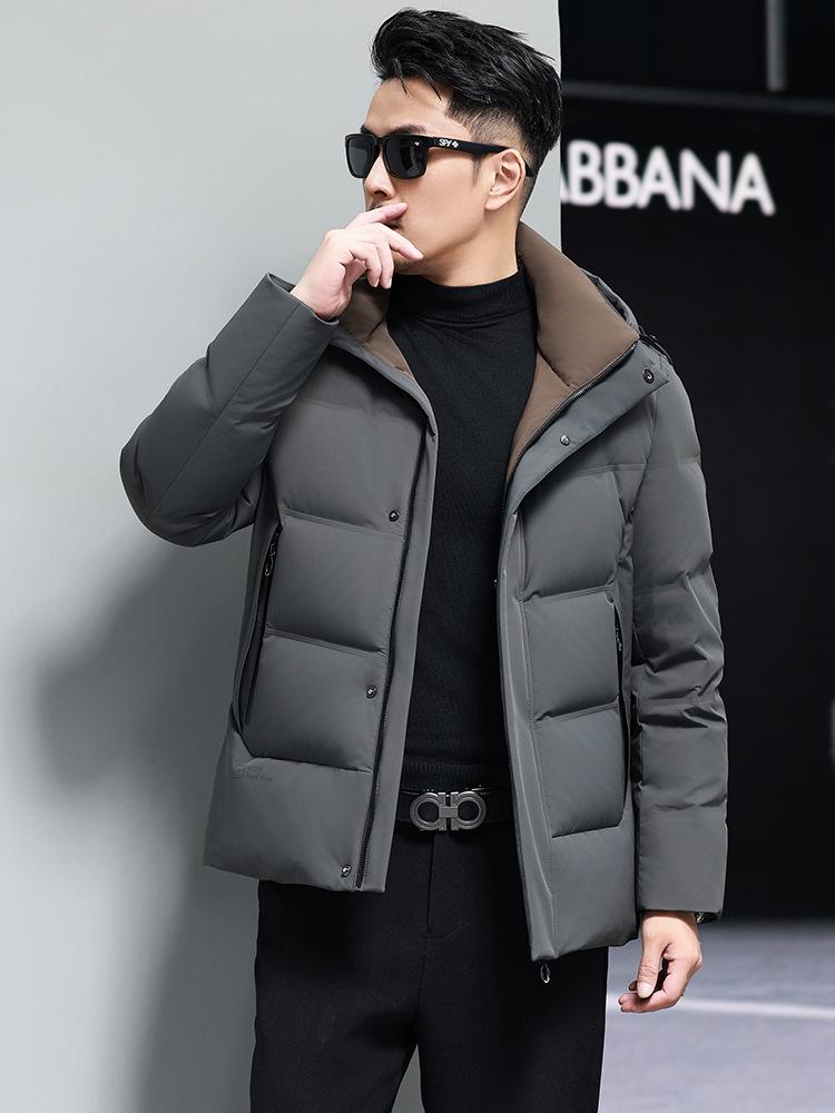 Men's Winter Down Jacket with Detachable Hood - Thick, Warm Business Casual Outerwear for Middle-Aged and Elderly.