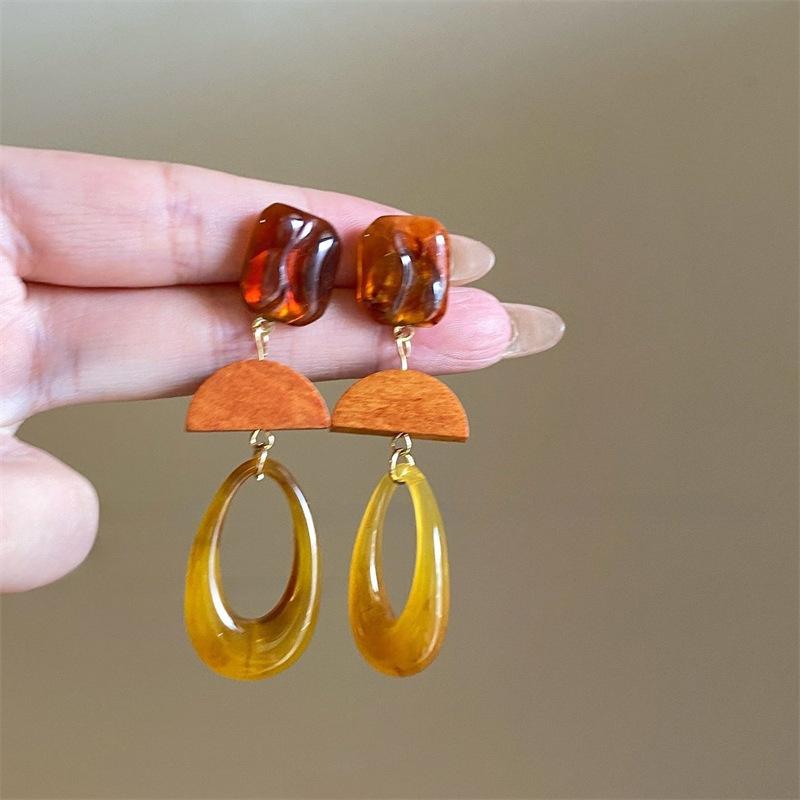 European and American retro fabric flower fringed leopard print earrings earrings personalized temperament earrings women