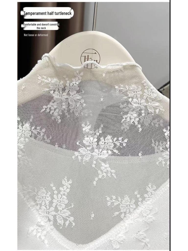 Ruffled Semi-High Neck Lace Base Layer - Fleece-Lined, Thickened, Warm Top for Autumn/Winter