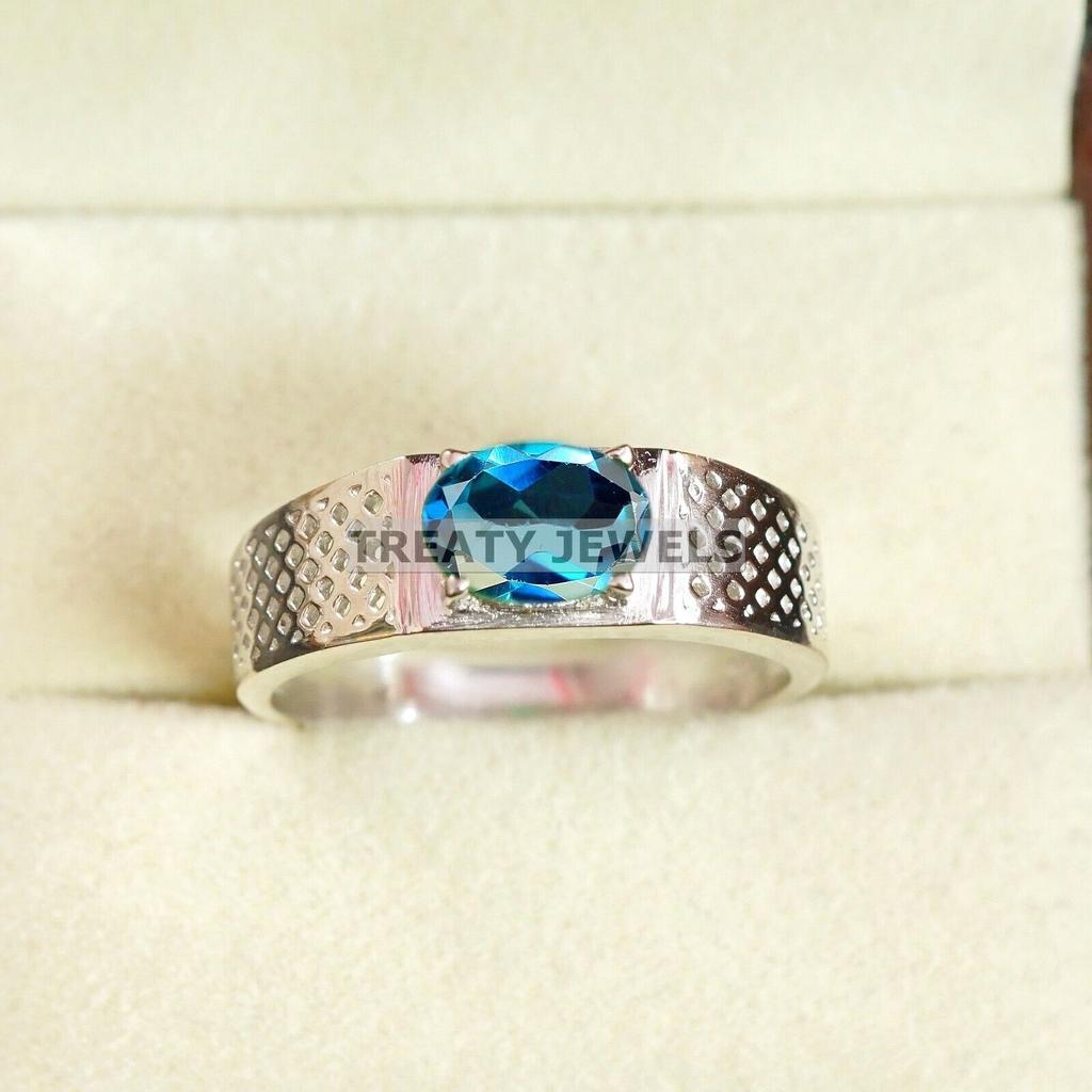London Blue Topaz Oval Gemstone With 925 Sterling Silver Ring For Men's #B221 JL375675959026