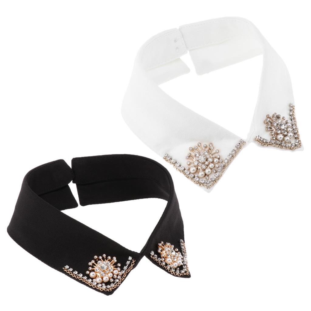 Colletto Chiffon Rimovibile con Decorazioni di Strass Mezzo Colletto per Uniformi e Spilla Decorazione per Abiti