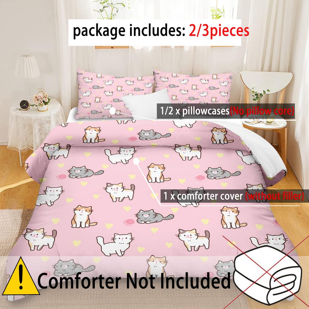 Comforter Cute Cats Pattern 3D Printed Set Cute Animal Style Home Textiles Soft Comfortable Bedding Set