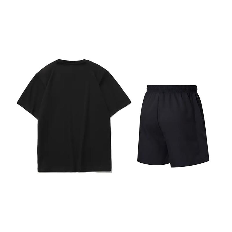 Li Ning Logo Bedrucktes Rundhals-Pullover Kurzarm-T-Shirt Modetrend Locker sitzende Shorts Lässiges Sportset Unisex-Sets AHSU803-2+AKSV843-1