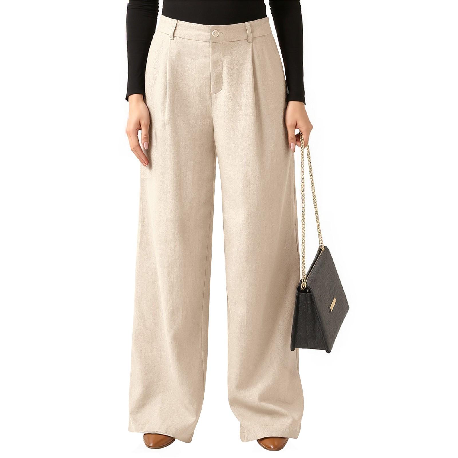 

Женские льняные брюки, широкие рабочие брюки, повседневные брюки, деловые брюки с карманами XXL бежевый