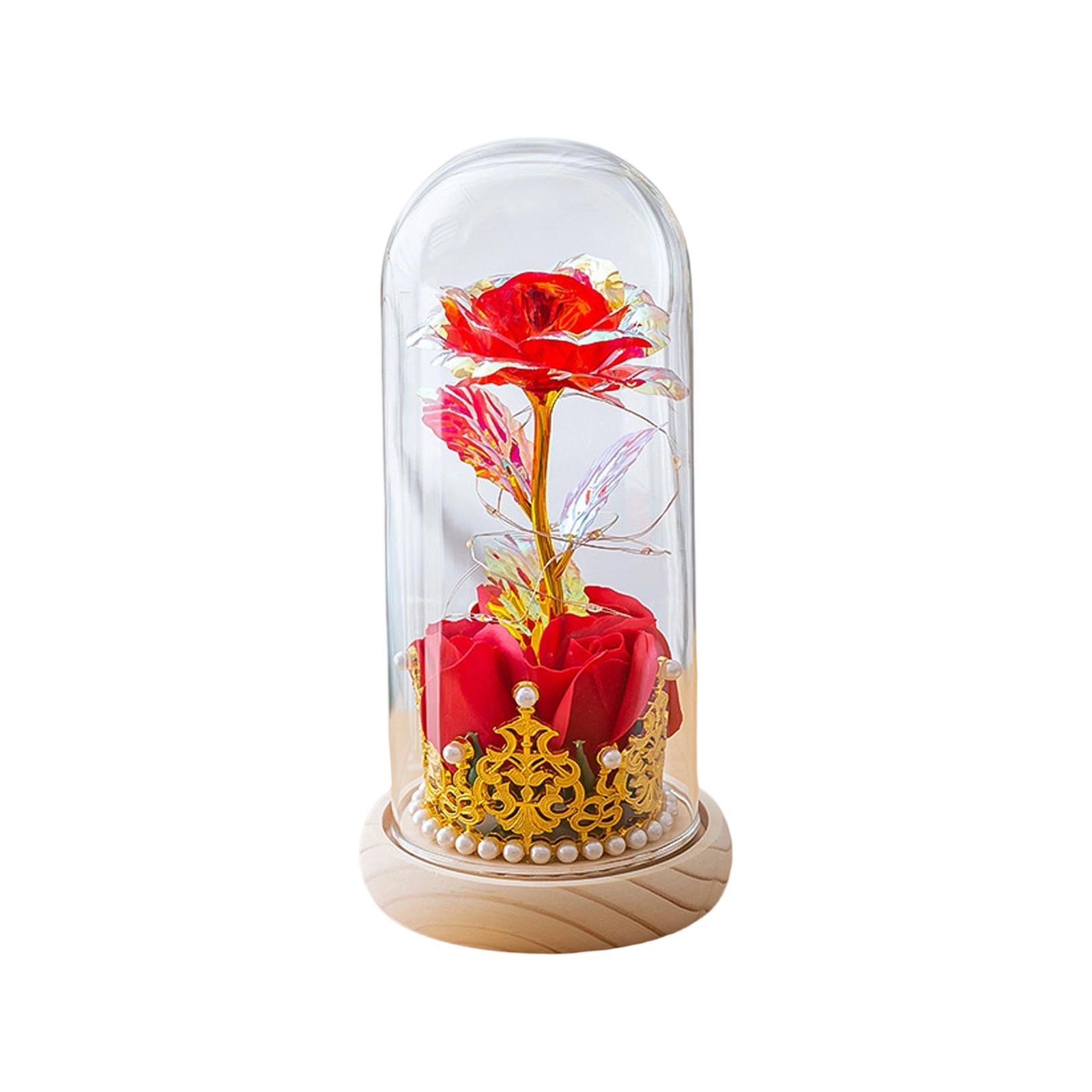 

Preserved Rose Lamp With Gold Foil Flowers, A Creative Valentine s Day Gift. One Size червоний