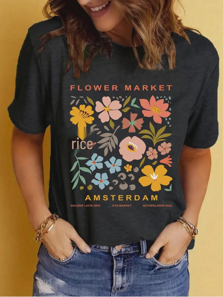 Women's Summer Patterned Round Neck Short-Sleeve Casual T-Shirt