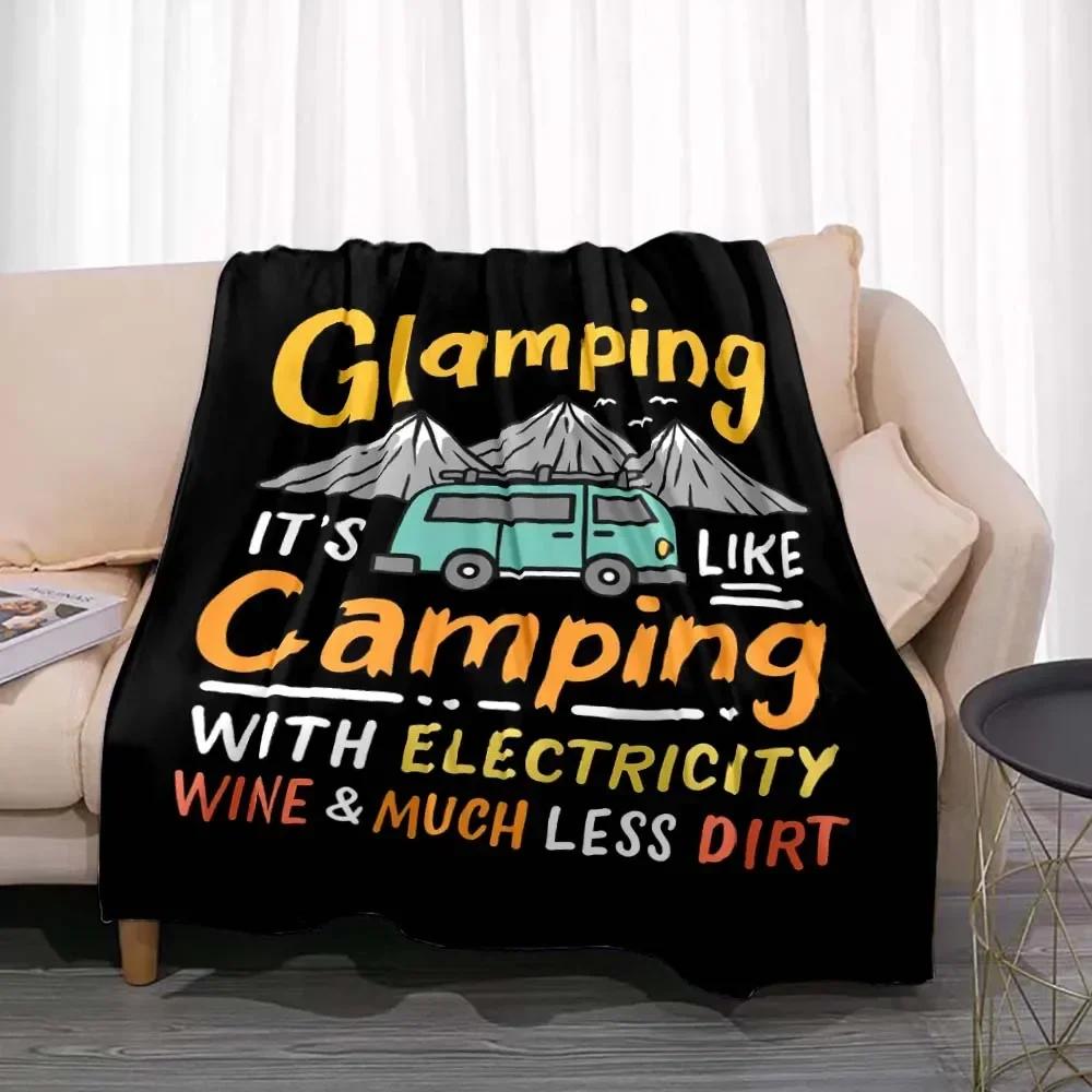 Fashionable Blanket Summer Happy Camper Camping Throw Bed Sofa Office Air Conditioning Soft Leisure Travel Customizable Throw
