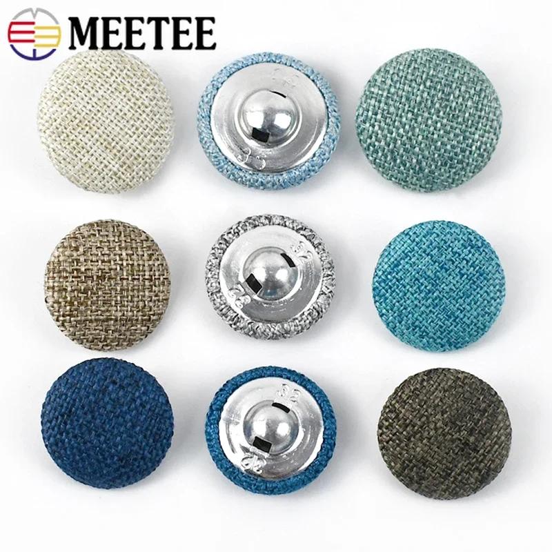 30Pcs Meetee 15-30mm Colorful Cloth Covered Button Linen Fabric Round Metal Shank Buttons DIY Clothing Home Sewing Accessories