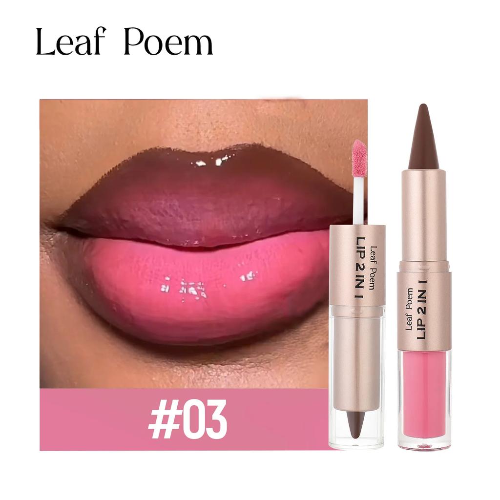 2 In1 Tapered Gradient Lipliner Pen Nude Brown Mirror Glass Lip Gloss Matte Lip Liner Water-resistant Lip Contour Non Stick Makeup