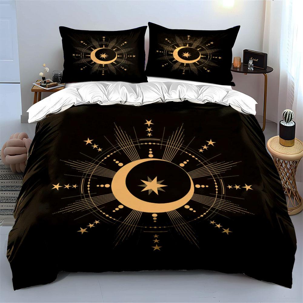 Golden crescent and stars. Bedding sets Duvet cover sets Duvet covers Pillowcases(1*Duvet Cover 2*Pillowcases without duvet insert)