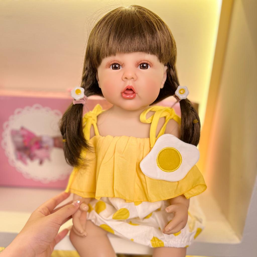 Realistische 55 cm 22 Zoll weiche Silikon Reborn Baby lange Haare Mädchen Puppe Spielzeug lebensechte Prinzessin Kleinkind Bebe Geburtstagsgeschenk