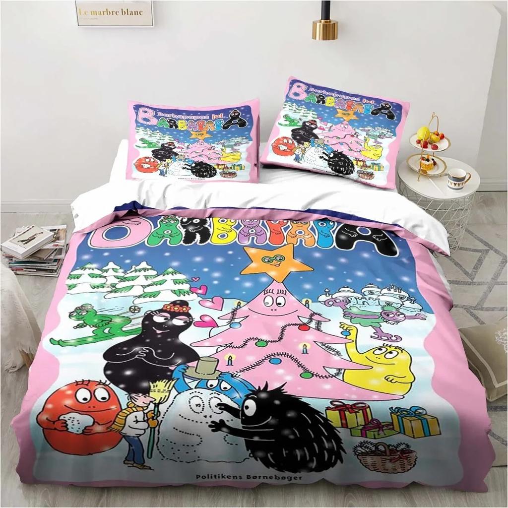 Cute Cartoon Les Barbapapa Bedding Set Soft Duvet Cover for Adult Kids Single Double King Size Bed