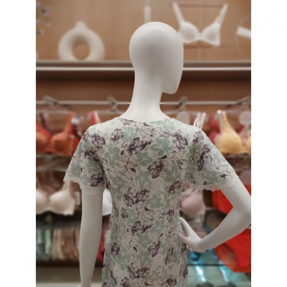 Barbara Green Flower Print Homewear Cup Dress Agw4572l