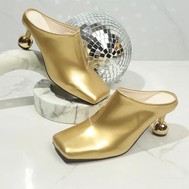 Spring Square Toe Heeled Shoes Fashion Woman Slippers Slingback Mules Shoes Women Pumps Designer 2025 New Trend Women’s Zapatos