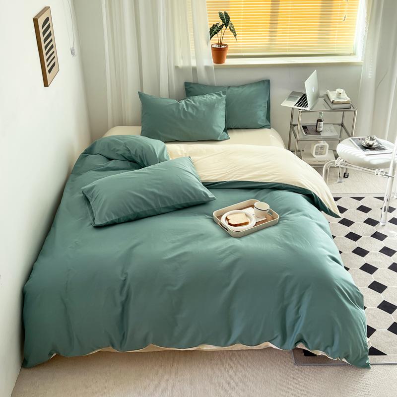 Pure Cotton Quilt Cover, Color Matching Four-piece Set, Pure Cotton, Pure Autumn and Winter Simple Single Product, Bedding, Duvet Cover