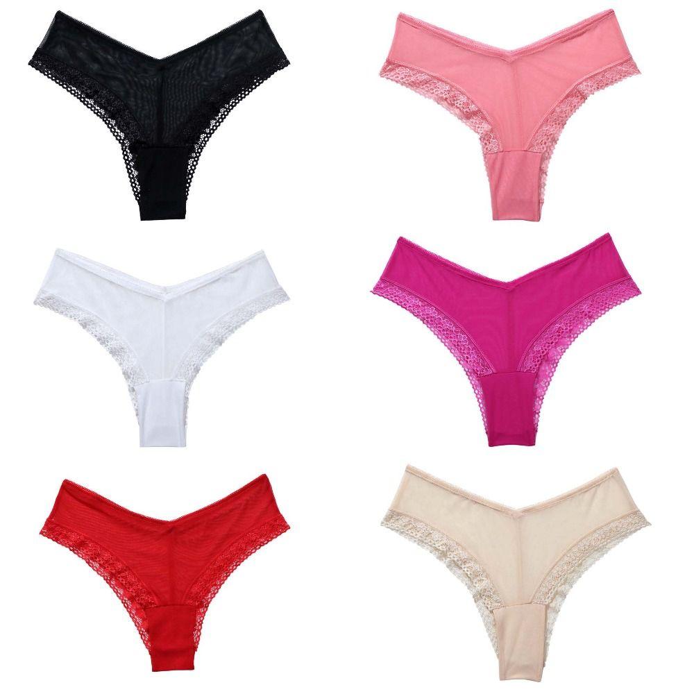 Low Waist Mesh Floral Panties Female Lingerie Patchwork Lace Flower Transparent Briefs Underwear Hollow Mesh Sheer Lace Thong