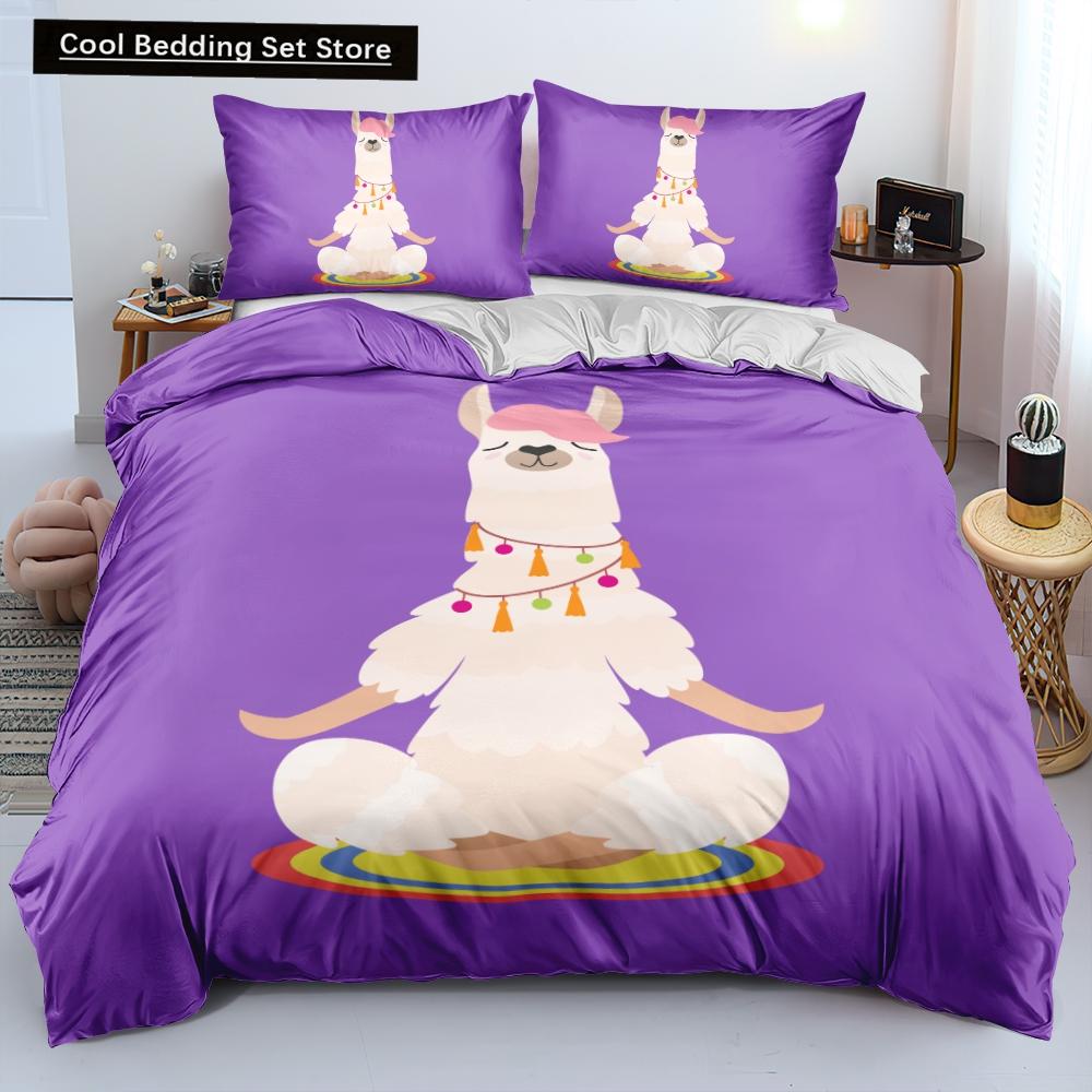 Alpaca Duvet Cover King Queen Size Kawaii Farm Animal Theme Bedding Set Kids Cartoon Llama Alpaca 2/3pcs Polyester Quilt Cover