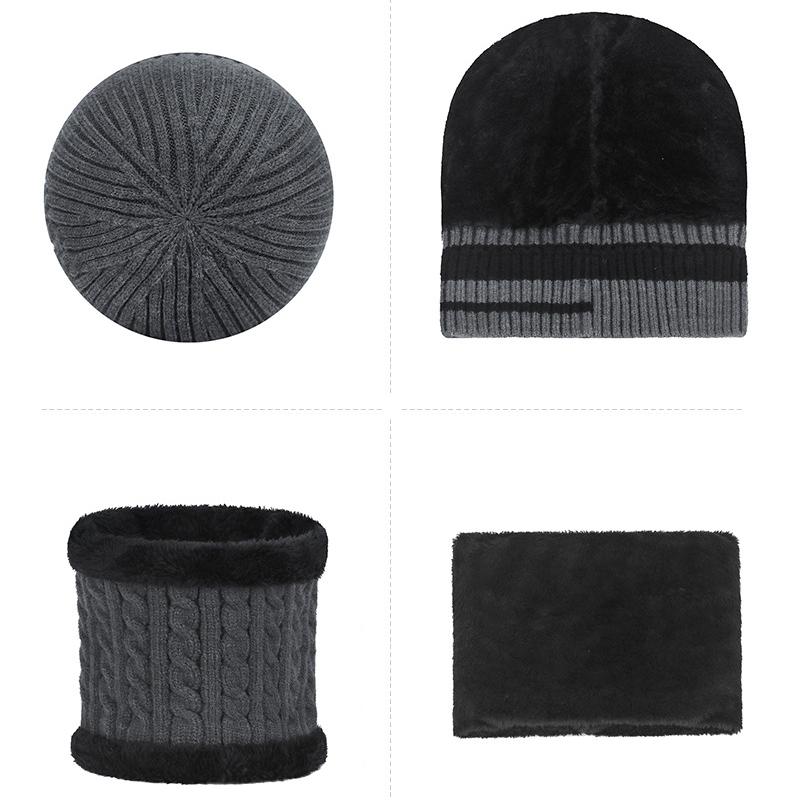 Winter Color-Matching Thick Cold-Proof Knitted Hat Two-Piece Set for Men Women Warm Ear Protection Wool Hat