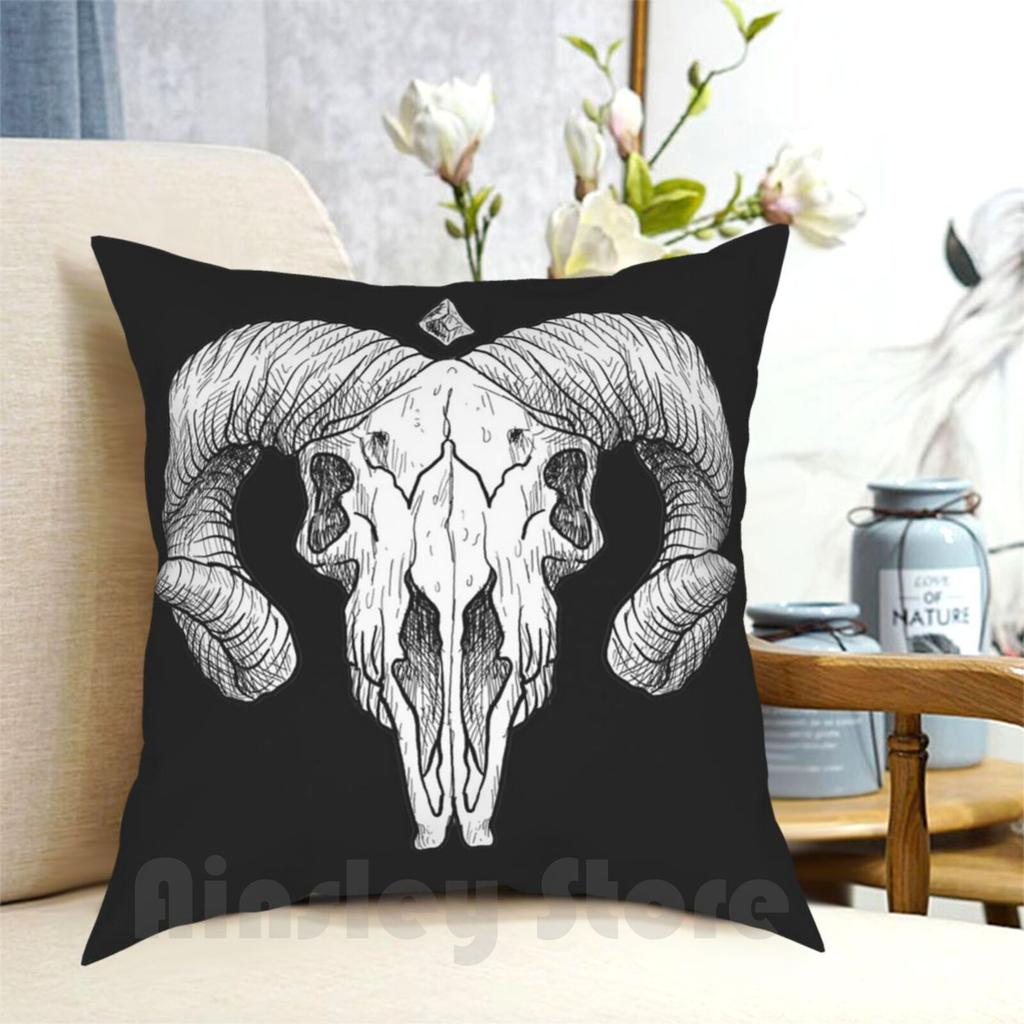 Illustrated Goat SkullWhite Pillow Case Printed Home Soft Throw Pillow Goat Nanny Goat Billy Goat He Goat Ram Capricorn