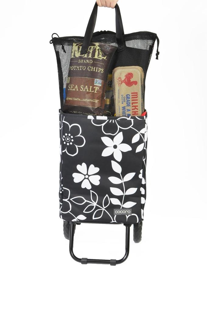 Rep cocoro Shopping Cart, 22L, Flower Black, with Flap & Cooler Function, and Bag-in-Bag