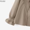 ZANZEA Camicetta Classica da Donna Casual con Collo a Revers, Manica Lunga Larga