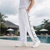Men's New Elastic Waist Loose Casual Sports Straight Pants with Side Buttons